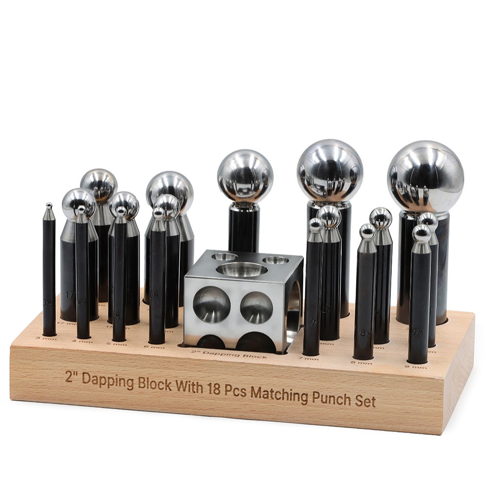 18pc dappng set durston basics punches, doming block 3103 18pc dappng set durston basics punches, doming block 3103