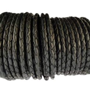 Oslo Round Braided Leather Cord - Black - 6mm