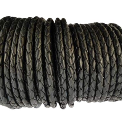 Oslo Round Braided Leather Cord - Black - 6mm Oslo Round Braided Leather Cord - Black - 6mm