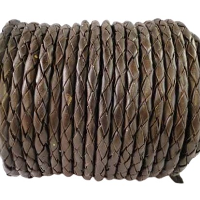 Oslo Round Braided Leather Cord - Dark Brown - 4mm Oslo Round Braided Leather Cord - Dark Brown - 4mm