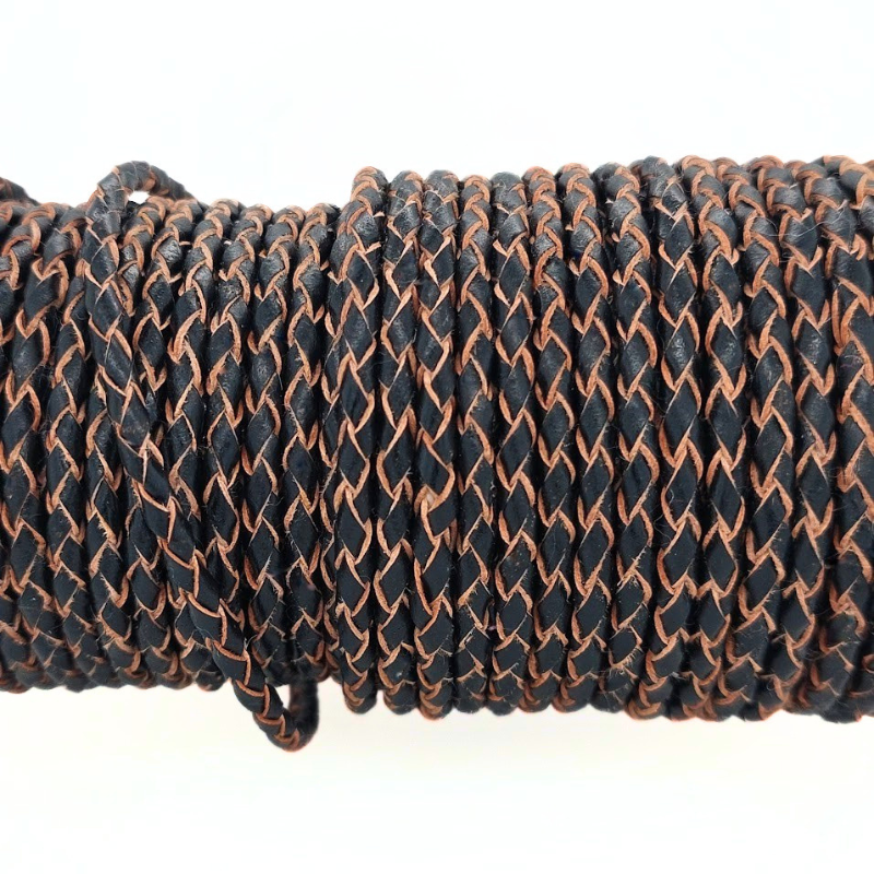 Round Braded leather cord Black with Brown inside SEBBD71 3mm Round Braded leather cord Black with Brown inside SEBBD71 3mm