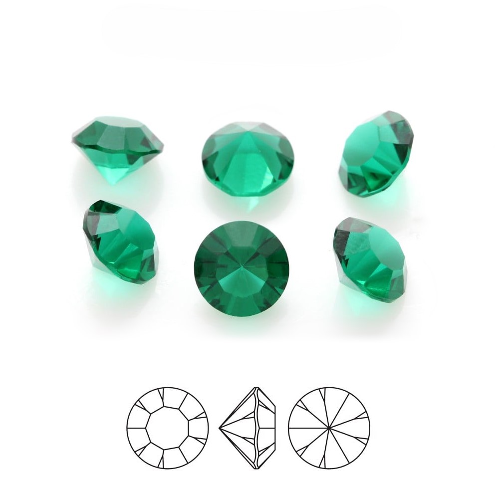 unfoiled emerald coloured cubic zirconia preciosa crystal chaton pure round stone pointed back